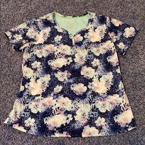 Floral blue scrub top